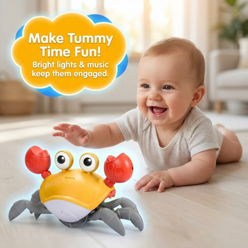Crawling Crab Baby Toy with Music, LED Lights & Obstacle Avoidance Sensor | Interactive Walking Crab Toy for Crawling Babies | Educational Development Toy for Infants & Toddlers (3+ Months)