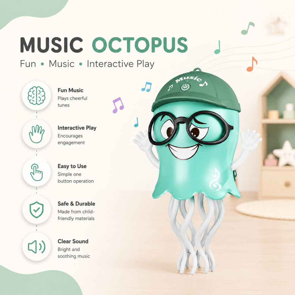 Dancing  Octopus Toy for Kids, Automatic Crawling & Moving with 360° Rotating, LED Lights & Music