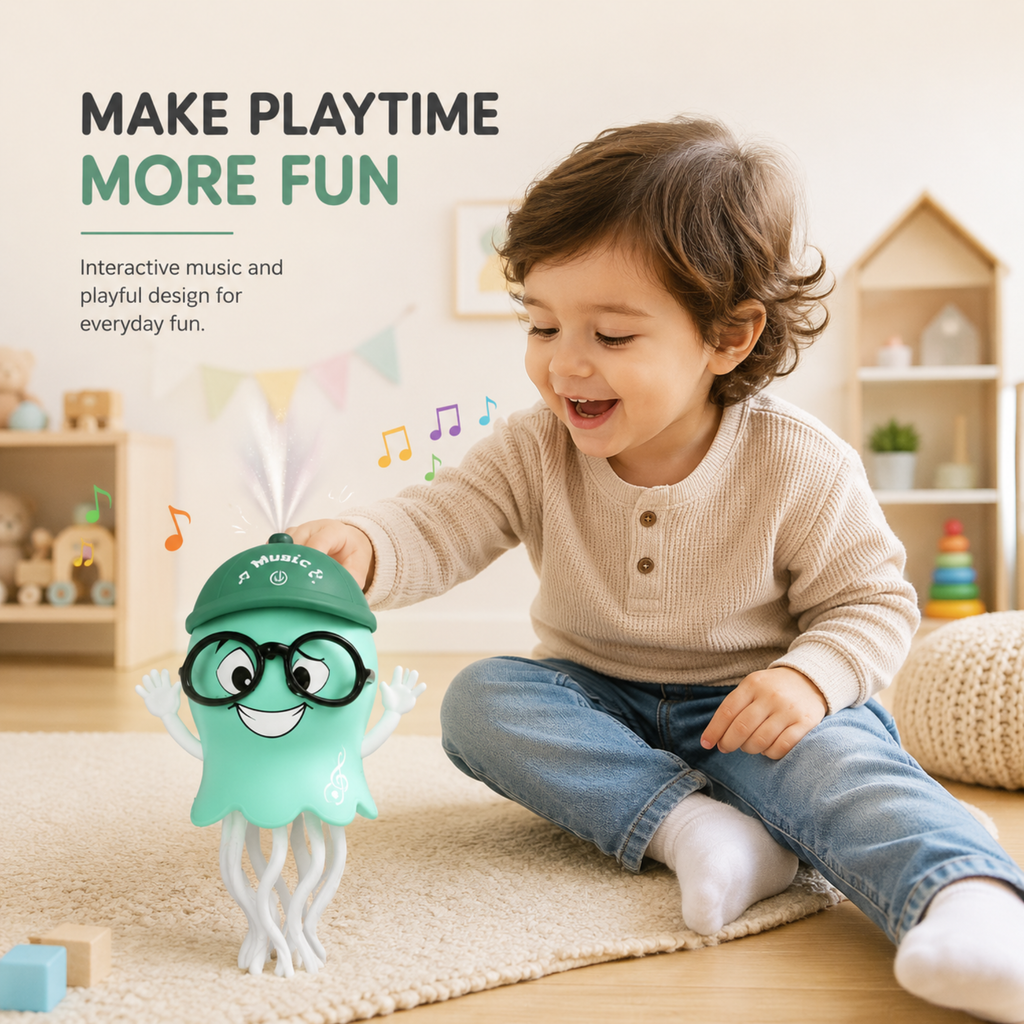 Dancing  Octopus Toy for Kids, Automatic Crawling & Moving with 360° Rotating, LED Lights & Music