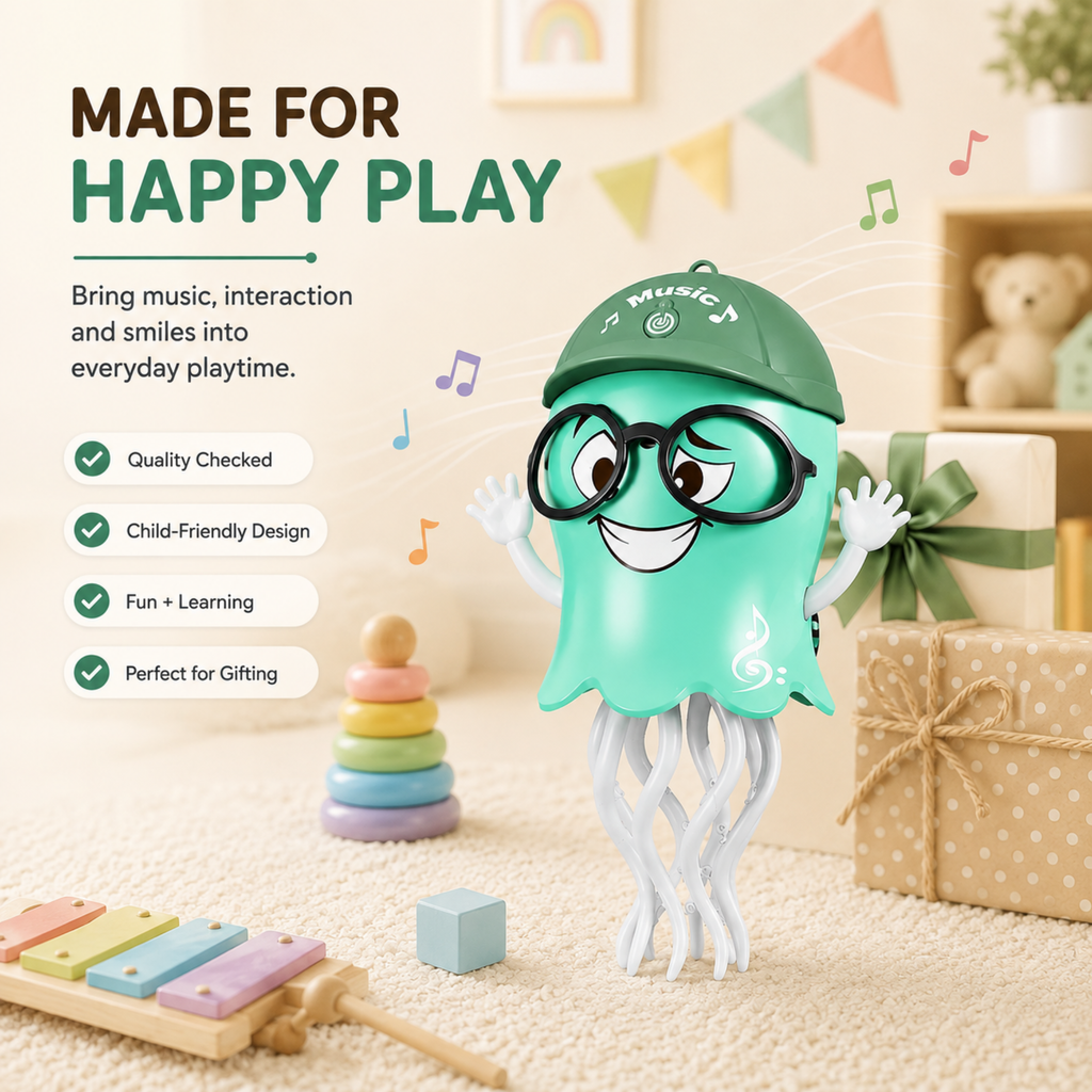 Dancing  Octopus Toy for Kids, Automatic Crawling & Moving with 360° Rotating, LED Lights & Music
