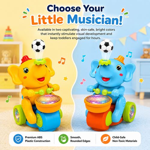 Musical Elephant Toy with Levitating Ball, Light, Sound & Bump and Go