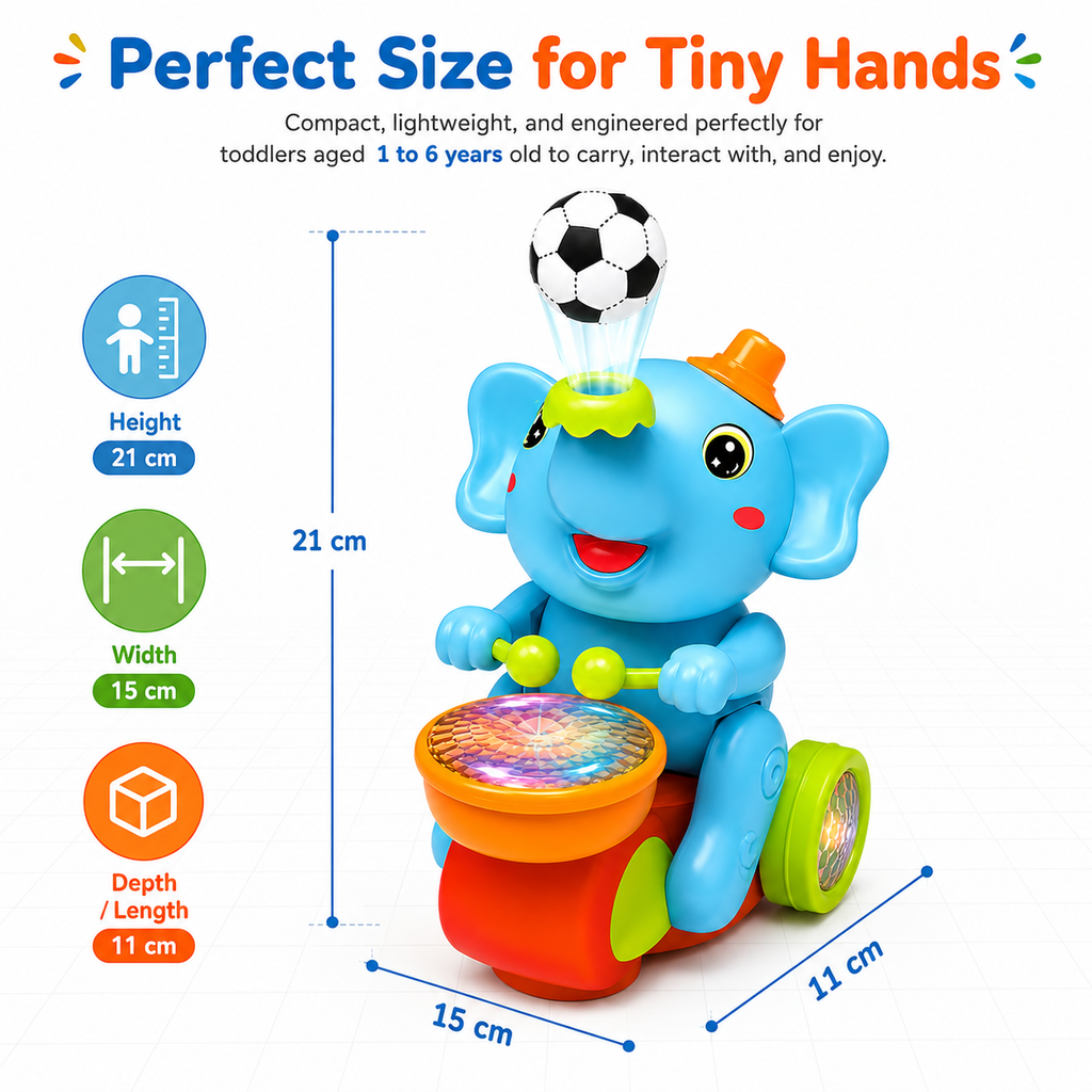 Musical Elephant Toy with Levitating Ball, Light, Sound & Bump and Go