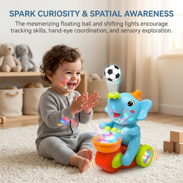 Musical Elephant Toy with Levitating Ball, Light, Sound & Bump and Go