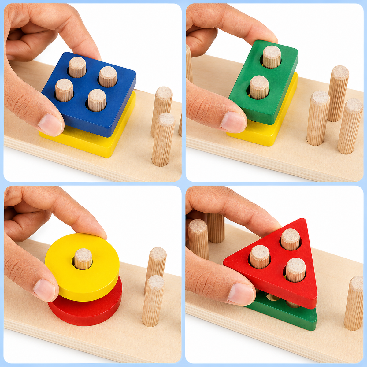 Wooden Geometric Shape Sorter & Stacking Toy for Kids – Color and Shape Recognition Learning Activity