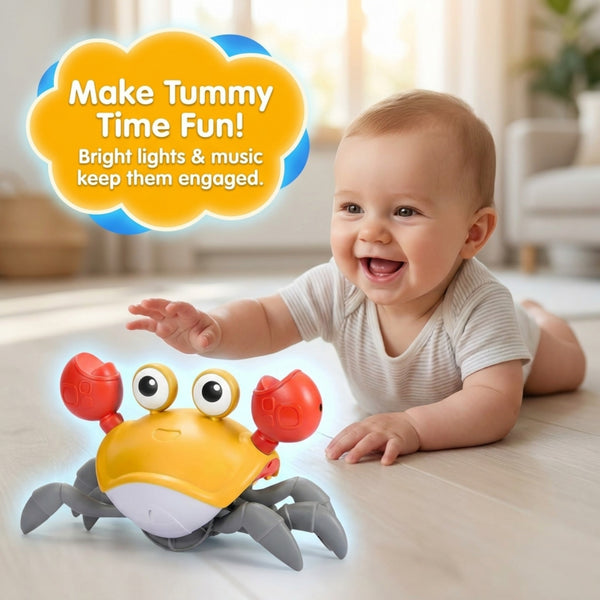 Crawling Crab Baby Toy with Music, LED Lights & Obstacle Avoidance Sensor | Interactive Walking Crab Toy for Crawling Babies | Educational Development Toy for Infants & Toddlers (3+ Months)