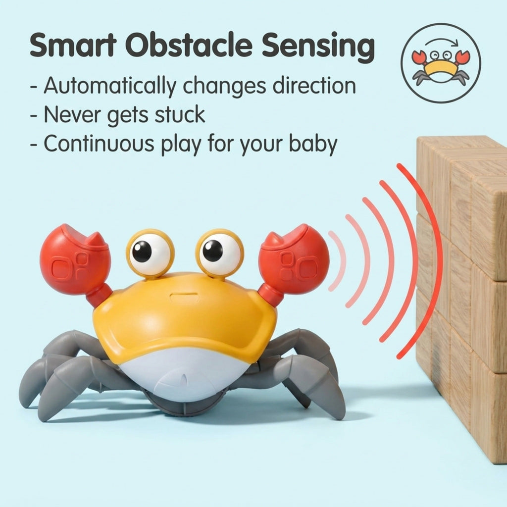 Crawling Crab Baby Toy with Music, LED Lights & Obstacle Avoidance Sensor | Interactive Walking Crab Toy for Crawling Babies | Educational Development Toy for Infants & Toddlers (3+ Months)