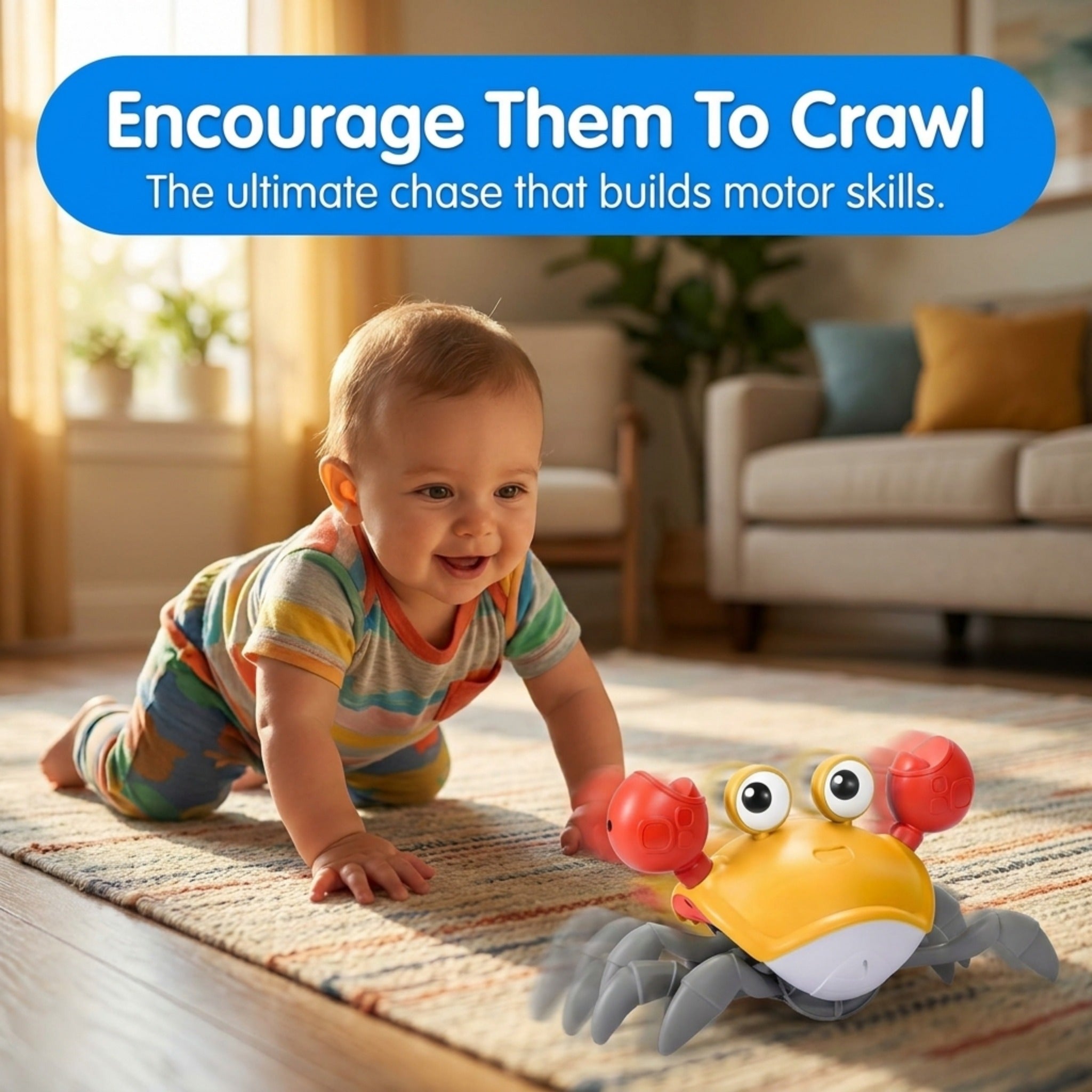 Crawling Crab Baby Toy with Music, LED Lights & Obstacle Avoidance Sensor | Interactive Walking Crab Toy for Crawling Babies | Educational Development Toy for Infants & Toddlers (3+ Months)