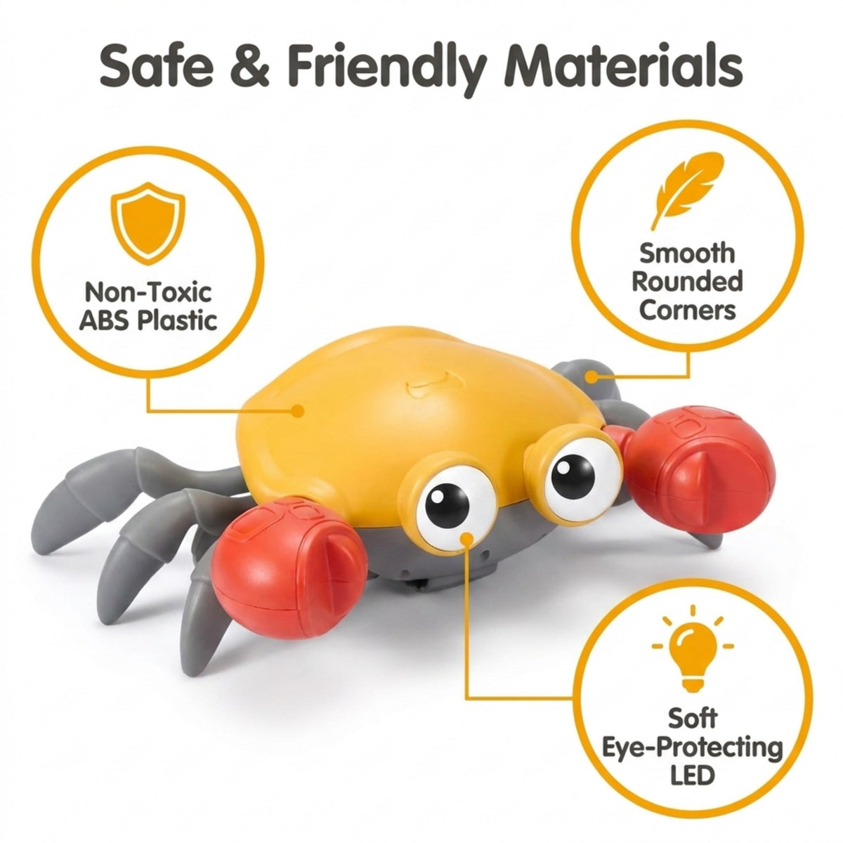 Crawling Crab Baby Toy with Music, LED Lights & Obstacle Avoidance Sensor | Interactive Walking Crab Toy for Crawling Babies | Educational Development Toy for Infants & Toddlers (3+ Months)