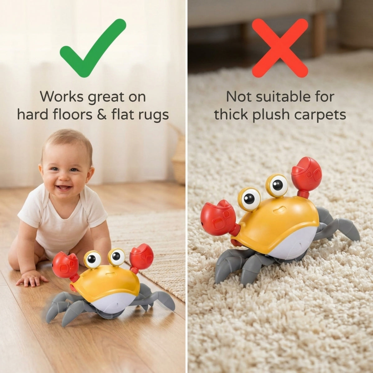 Crawling Crab Baby Toy with Music, LED Lights & Obstacle Avoidance Sensor | Interactive Walking Crab Toy for Crawling Babies | Educational Development Toy for Infants & Toddlers (3+ Months)