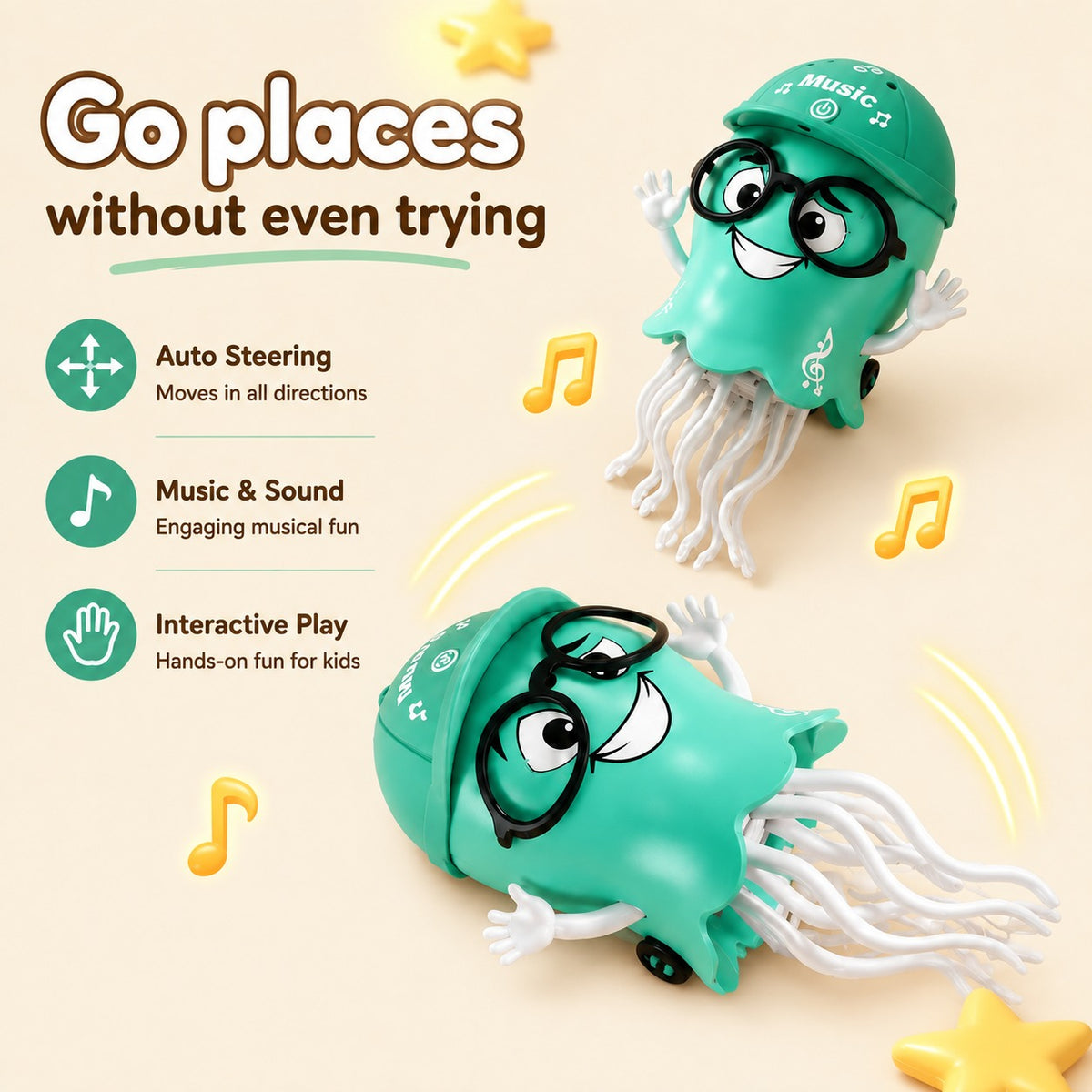 Dancing  Octopus Toy for Kids, Automatic Crawling & Moving with 360° Rotating, LED Lights & Music