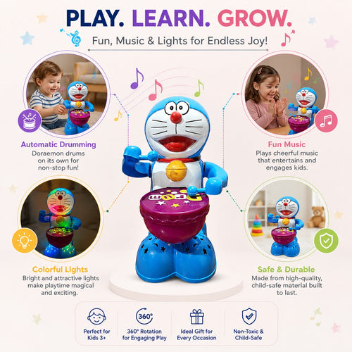 Drummer Toy for Kids with Drumming Action, Music & Lights | Battery Operated