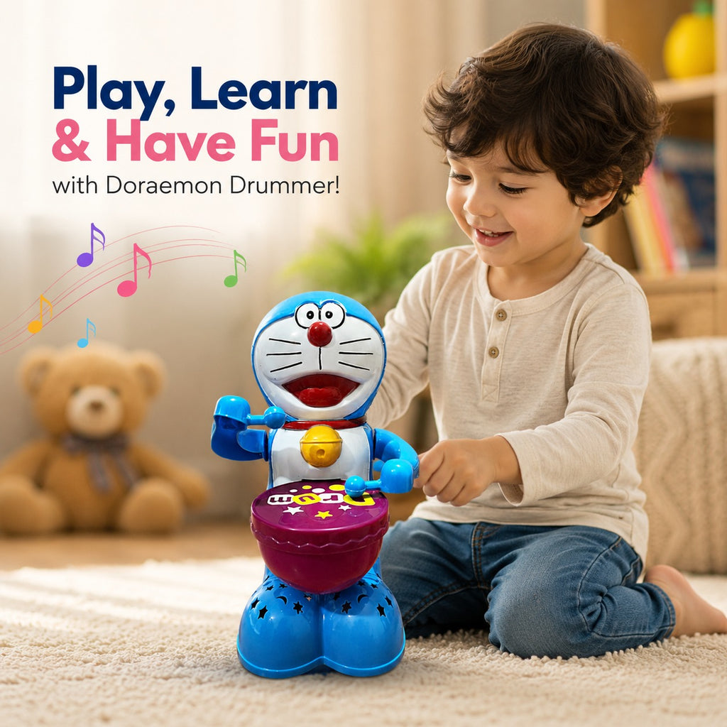Drummer Toy for Kids with Drumming Action, Music & Lights | Battery Operated