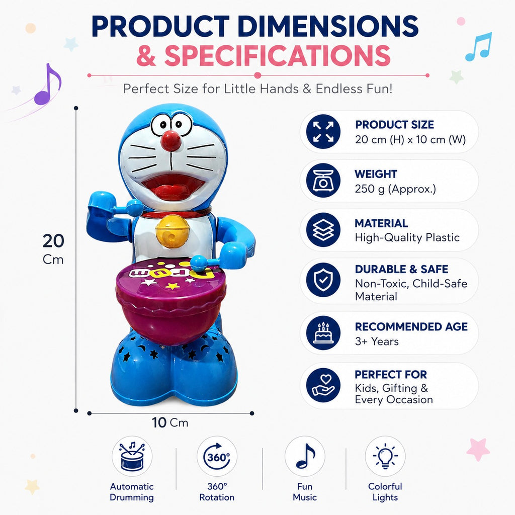 Drummer Toy for Kids with Drumming Action, Music & Lights | Battery Operated