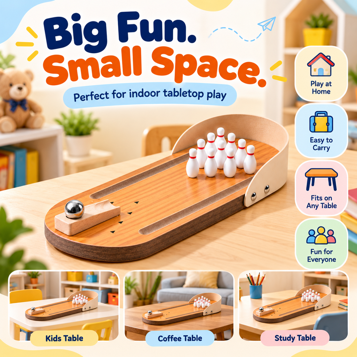 Wooden Mini Bowling Game for Kids