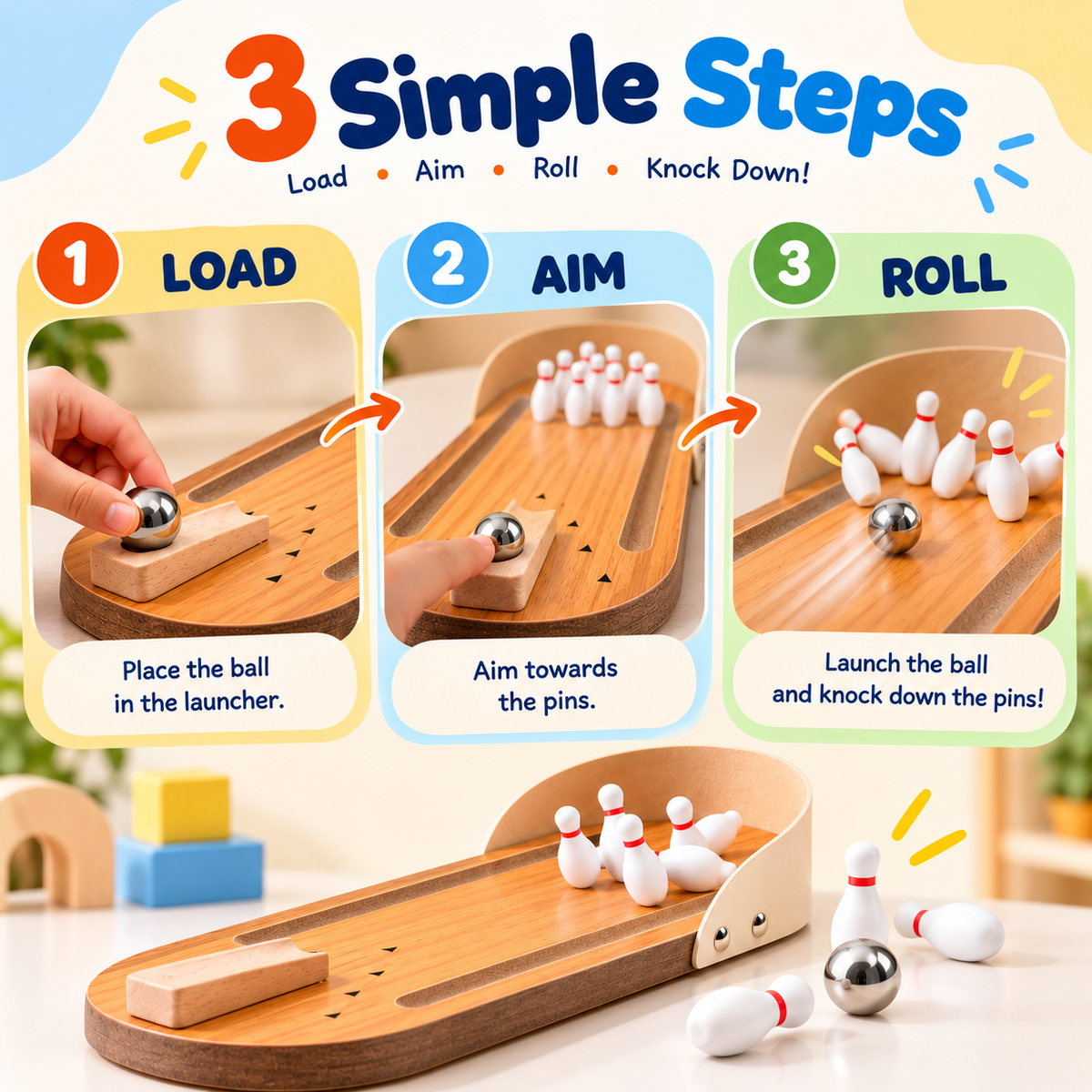 Wooden Mini Bowling Game for Kids