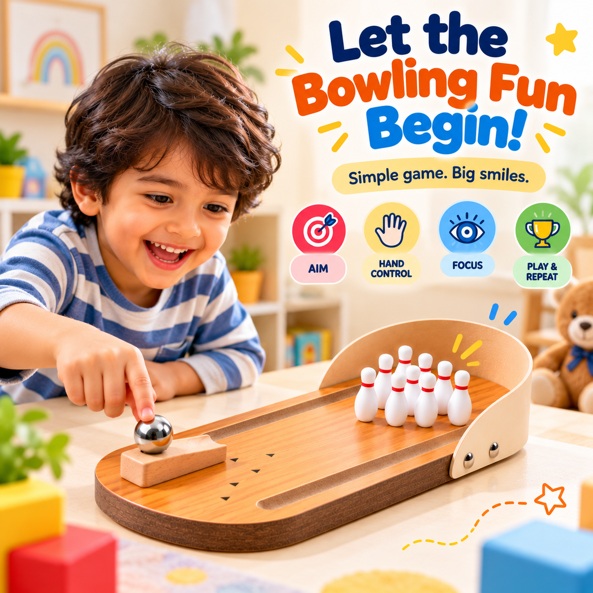 Wooden Mini Bowling Game for Kids