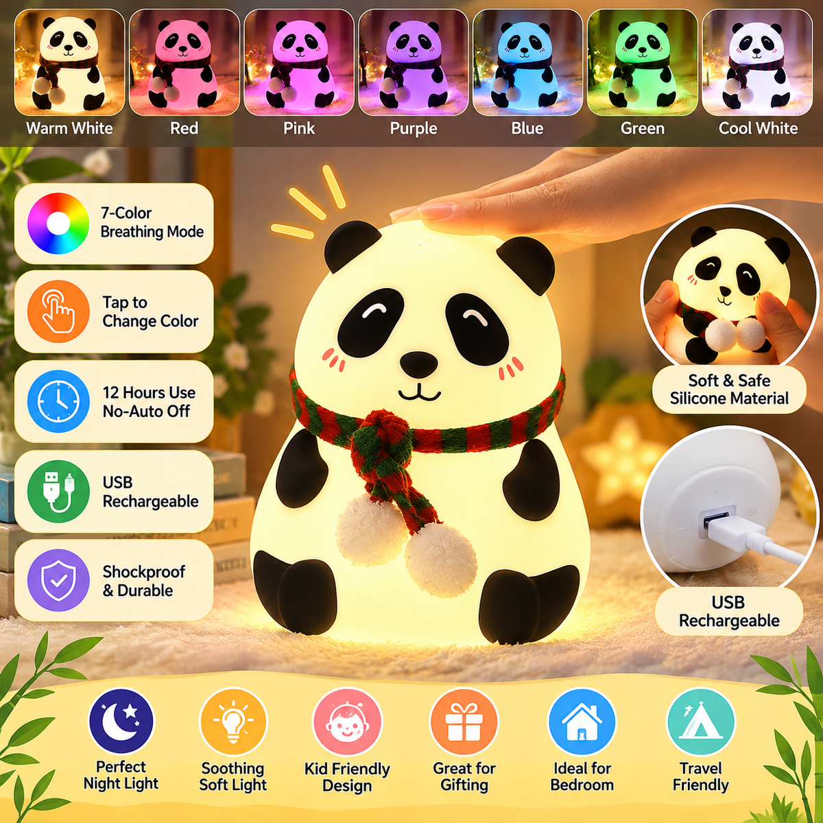 Cute Panda Silicone Night Lamp for Kids